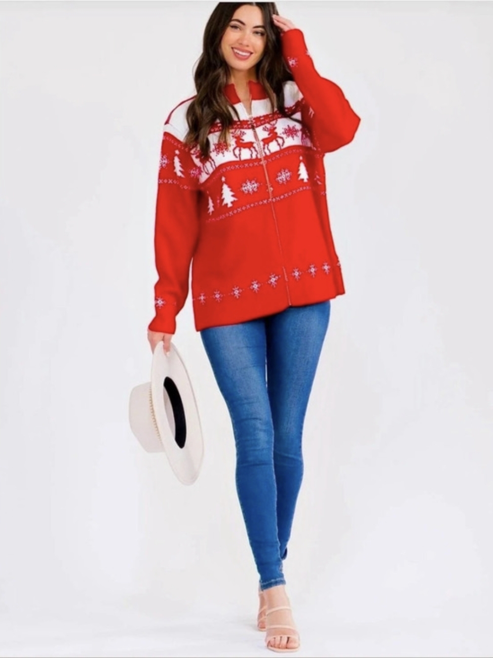 Tres Chic Fair Isle Zip Sweater in Green & White Size Small & Red & White NWT